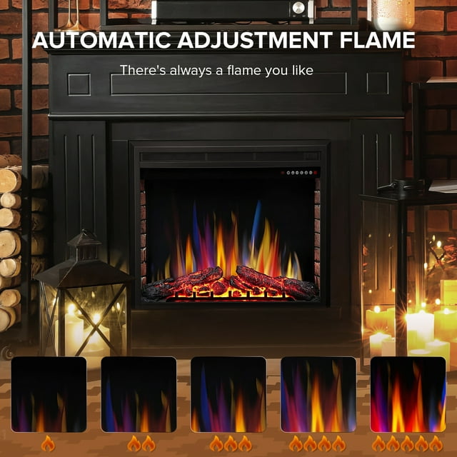 Auseo Electric Fireplace, 36inch Insert Electric Heater with Touch Screen, Colorful Flame & Timer Control, 750W-1500W and Classic (Black)