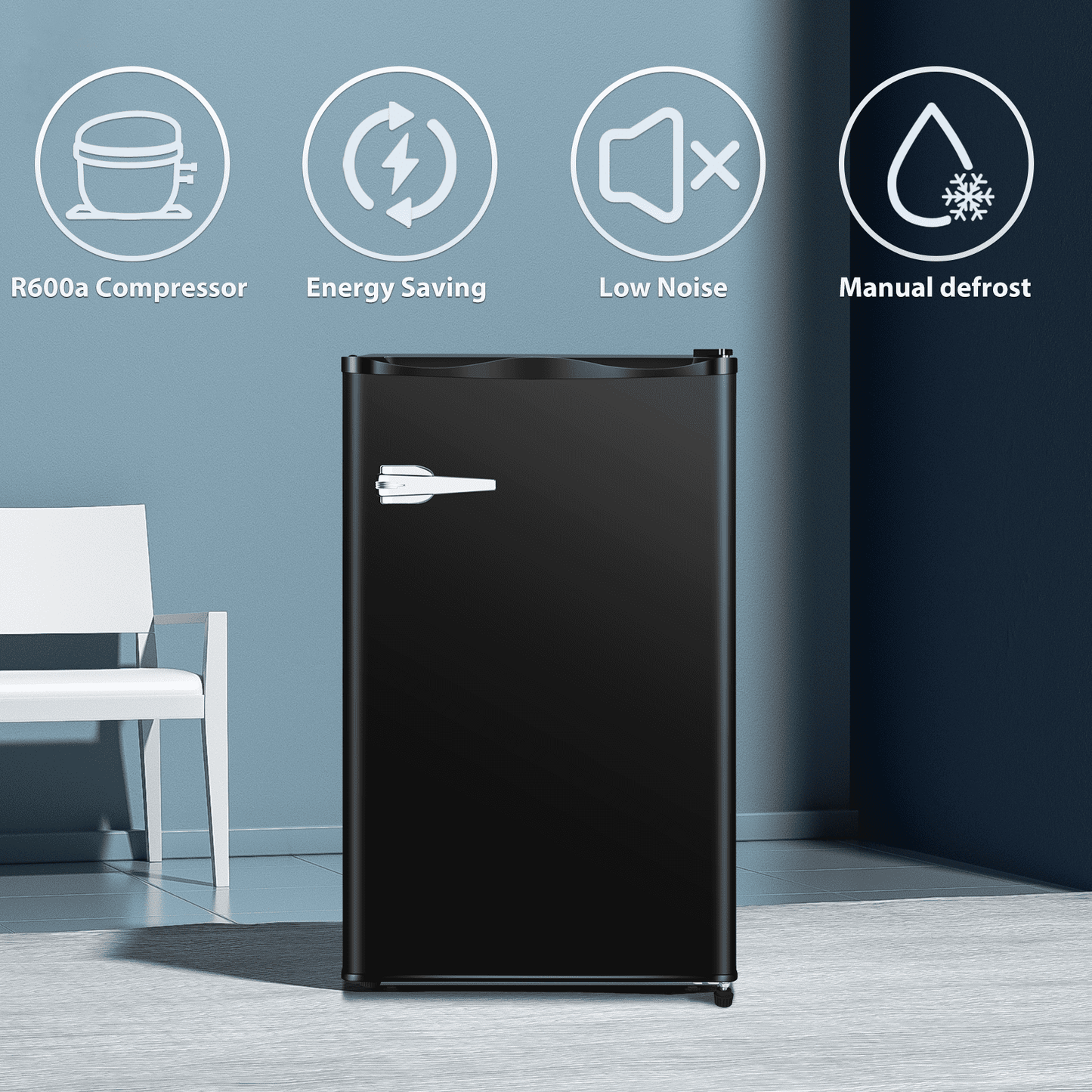 Auseo 2.3 Cu.ft Single Door Mini Freezer, Upright Compact Freezer with Retro Handle & Removable Shelf & Adjustable Temperature Control, Low Noise for Home/Office/Dorm/Apt-Black