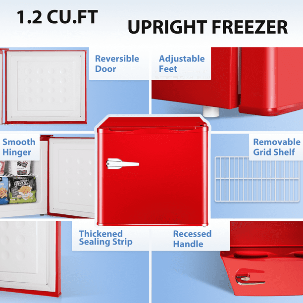 Auseo Mini Upright Freezer Compact Refrigerators，1.2Cu.ft Small Stand up Freezer for Home Office, Red