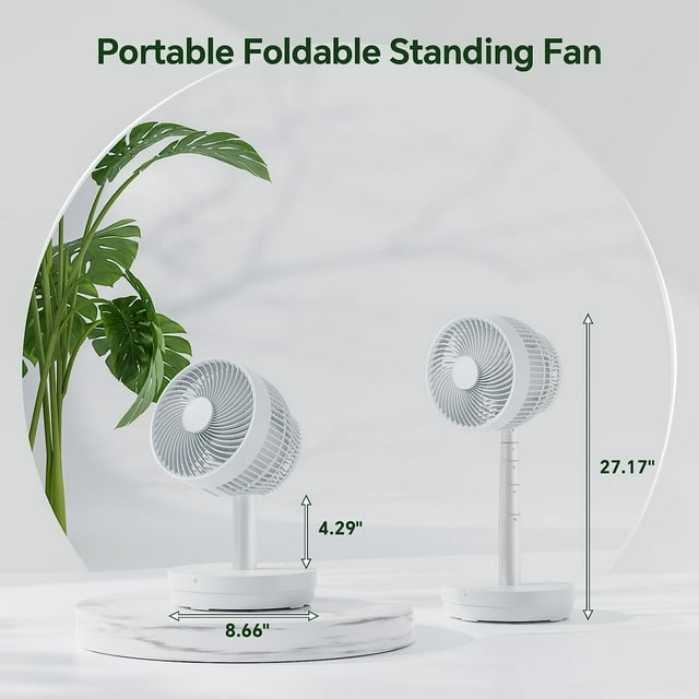 Auseo Pedestal portable Fan Oscillating, 2-in-1 Standing Fan with Remote Control, USB Rechargeable, 10 Speeds, 7.5H Timer, Quiet Stand Floor Fan for Dorm, Bedroom, Outdoor use（White）