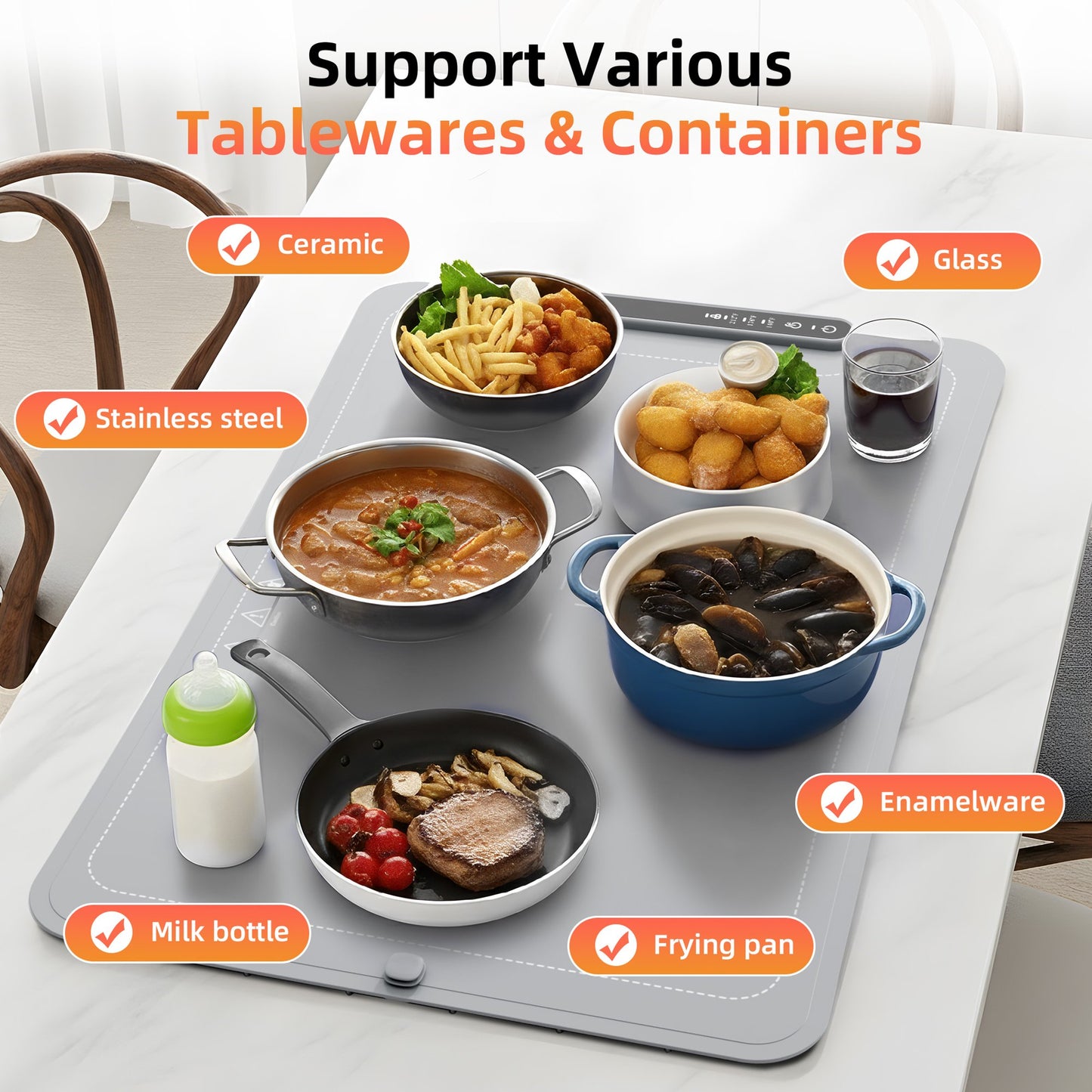 Auseo Food Warming Mat, Portable Silicone Electric Warming Tray, Warming Mat for Food for Buffets Party and Home Daily Use, 3 Level Temperature, 4 Hours Auto-Off, Easy to Clean, Grey