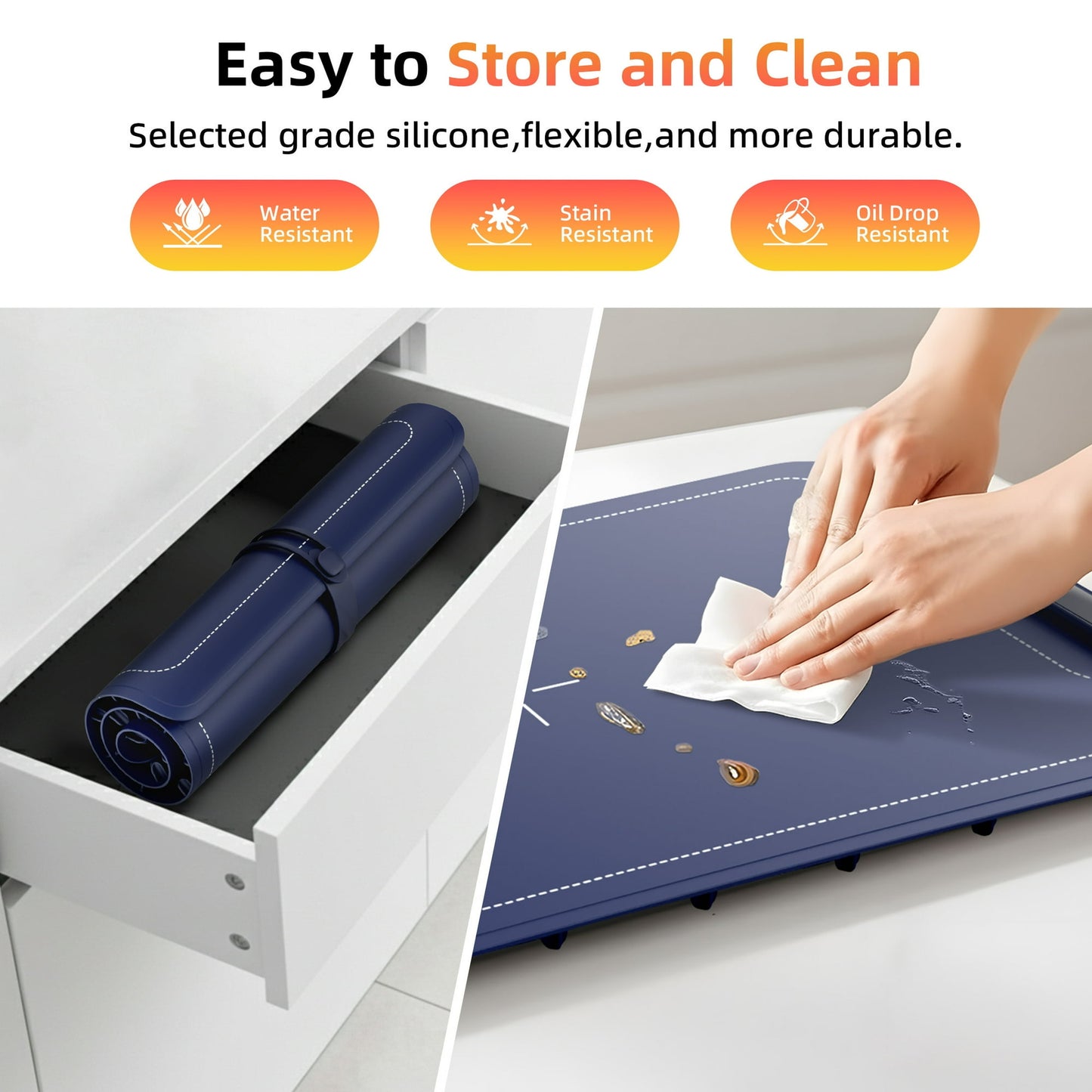 Auseo Food Warming Mat, Portable Silicone Electric Warming Tray, Warming Mat for Food for Buffets Party and Home Daily Use, 3 Level Temperature, 4 Hours Auto-Off, Easy to Clean, Blue