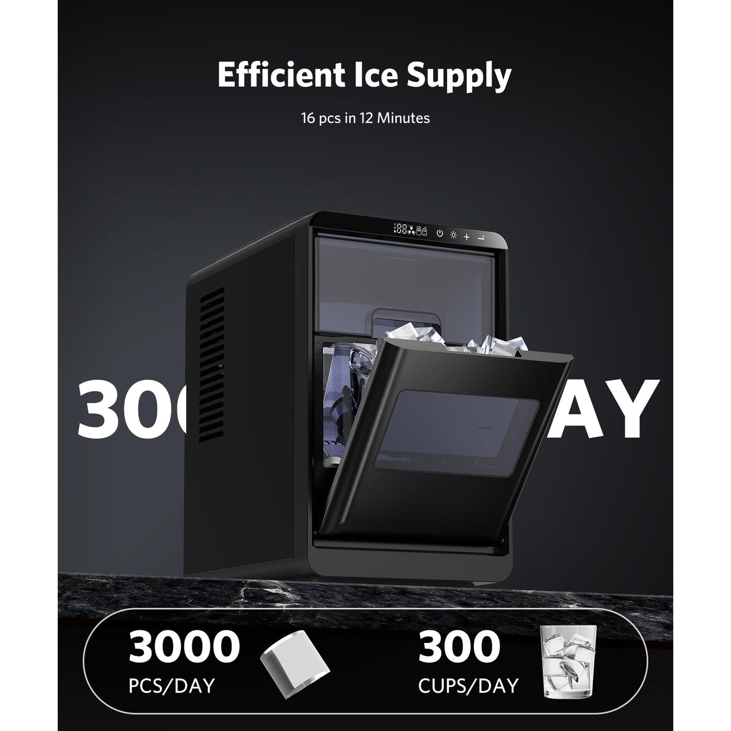 Auseo Crescent Ice Maker Countertop, 16pcs Crystal Clear Ice Cubes in 12 Min, 26 lbs/24H, 2000 Cubes Daily Portable Ice Machine with Self-Cleaning & Timer, Ideal for Home, Office, Party