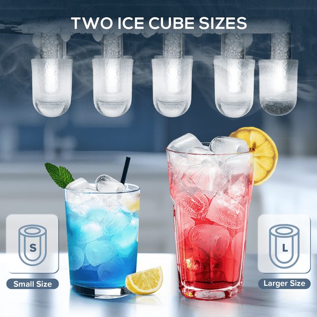 Auseo Pro Countertop Ice Maker, 2 Sizes of Bullet Ice, 26.5Lbs/24H, 9 Ice Cubes in 6 Mins, Portable Ice Machine with Self-Cleaning for Home/Party/Travel/Camping (Grey)