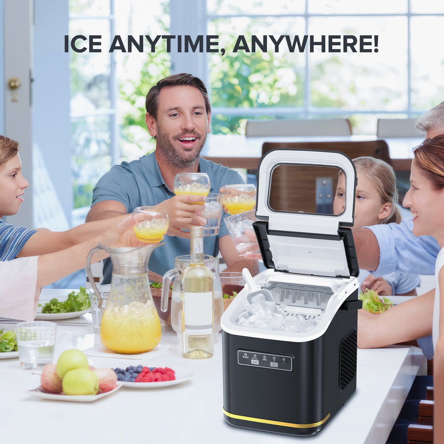 Auseo Countertop Ice Maker Machine with Handle, 26lbs in 24Hrs, 9 Ice Cubes Ready in 6-13 Mins, Auto-Cleaning Portable with Scoop Basket, for Home/Kitchen/Camping(Black)