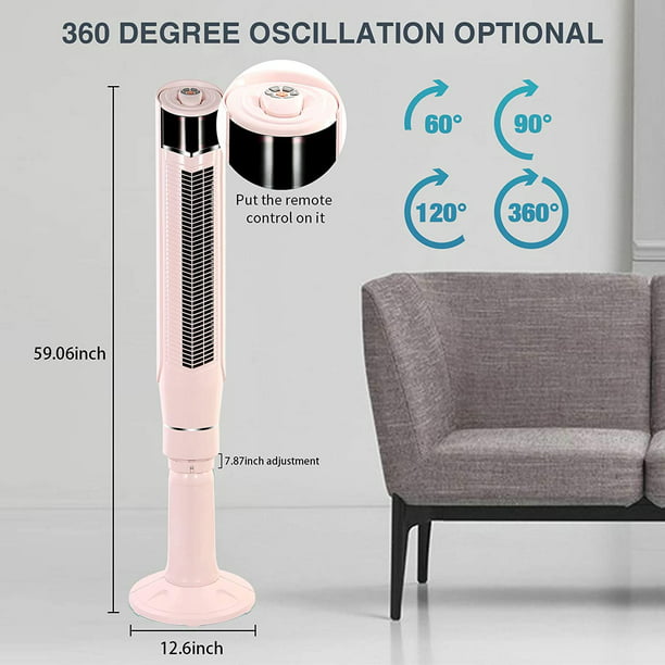 Auseo Tower Fan 360°Oscillating Fan Quiet Cooling 24H Timer Remote Control Powerful Standing 8 Wind Speed 3 Wind Modes Bladeless Floor Fans Portable LED Display, Bedroom Office 59-Inch pink