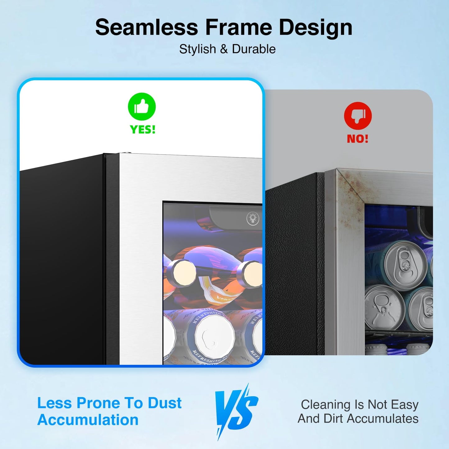 Auseo 55 Cans Mini Beverage Refrigerator & Wine Cooler with Seamless Stainless Steel Glass Door, Mini Fridge for Bedroom /Home/Office